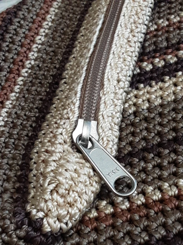 2 Funda de Almohada Vintage Tejida Crochet Rayas Marrones Grandpacore Retro 19x14" MCM Foto 3 de 4