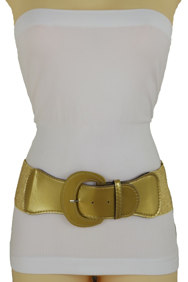 Women High Waist Hip Wide Elastic Gold Slim Fashion Belt Bling