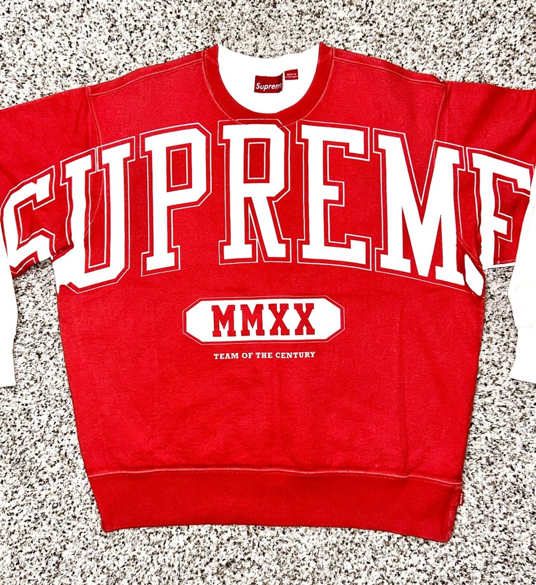 SUPREME Overprint Crewneck Sweatshirt 2020 Collection White SUPREME Overprint Crewneck Sweatshirt 2020 Collection White