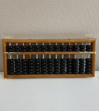 Vtg Wood Brass Abacus Chinese Calculator 13 Columns 91 Black Beads