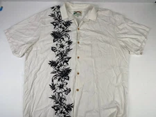 Vintage Paradise Found Hawaiian Shirt Large Mens Ivory Floral Lounge Size Sz 2XL