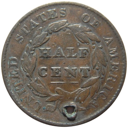 Half cent/penny 1828 counterstamp L.L. SQUIRE - Picture 3 of 3