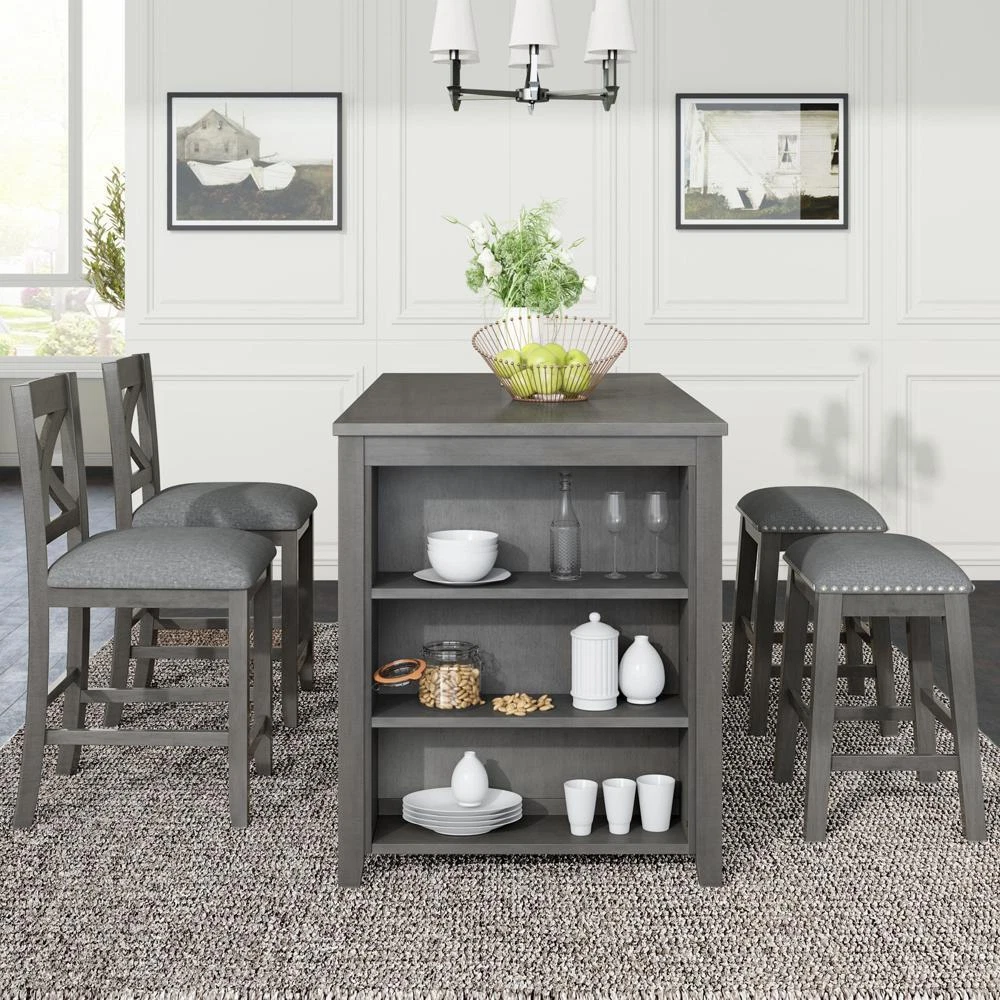 New Practical Modern 5 Pieces Dining Bar Table Set with 2 stools