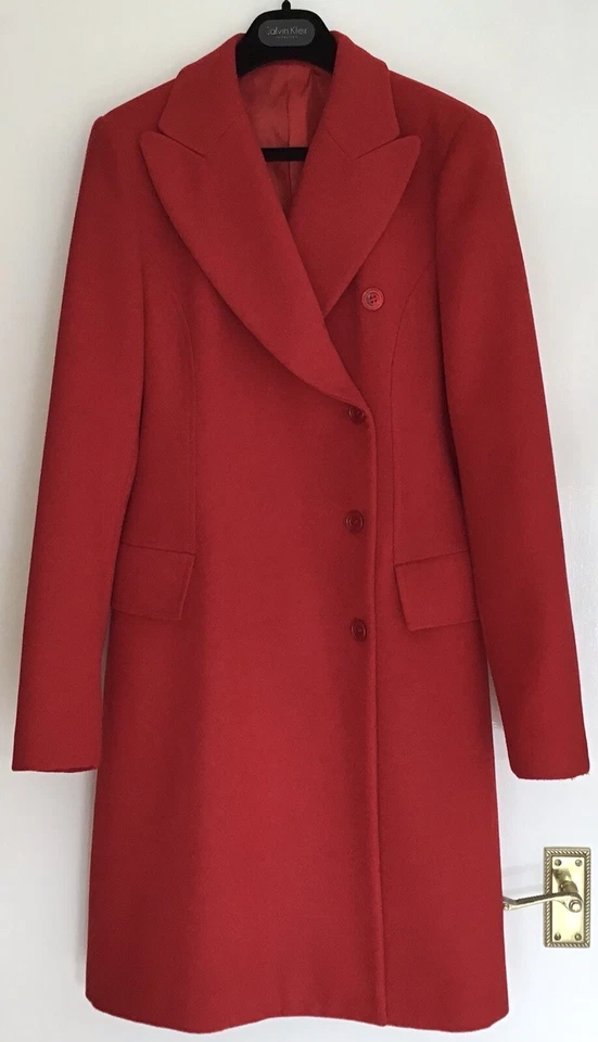 BNWT - CALVIN KLEIN WOMENS WINTER RED DOUBLE BREASTED COAT - SIZE 42 - RRP £595 - Image 3 of 4