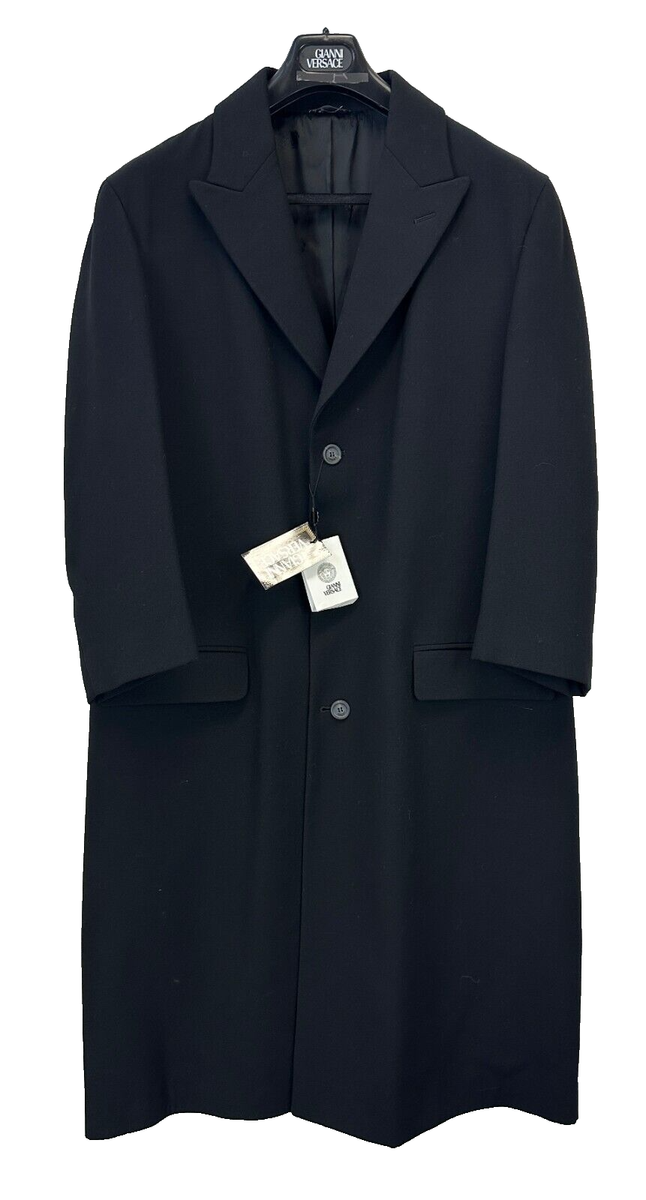 NEW Vintage Men's GIANNI VERSACE COUTURE Wool Coat 52 42 Black
