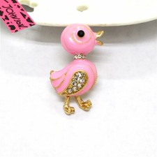 Cute Pink Enamel Chick Animal Crystal Fashion Women Charm Brooch Pin