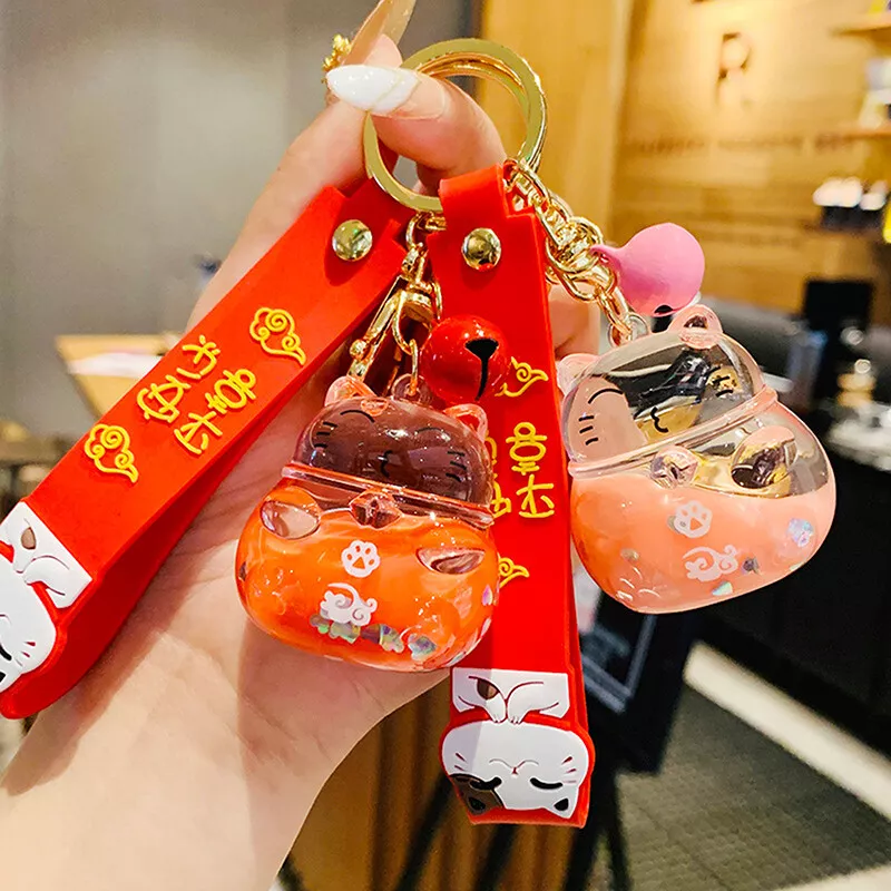 Lucky Cat Liquid Crystal Quicksand Rubber wristband Keychain Key