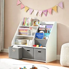 Marcytop 3 in 1 Kids Bookshelf Children Bookcase Wood Storage Cabinet Playroom