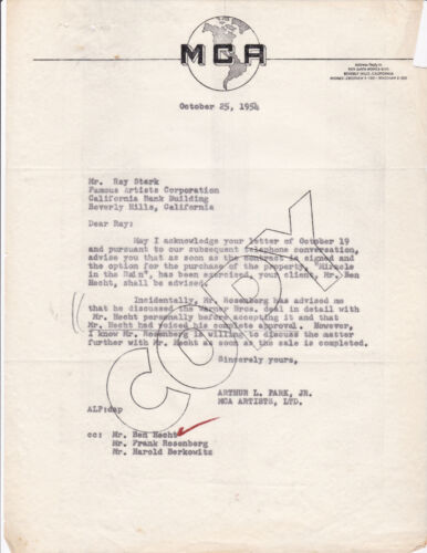 5 LETTERE di HOLLYWOOD PRODUCER RAY STARK a BEN HECHT re. MIRACOLO SOTTO LA PIOGGIA, - Foto 4 di 9