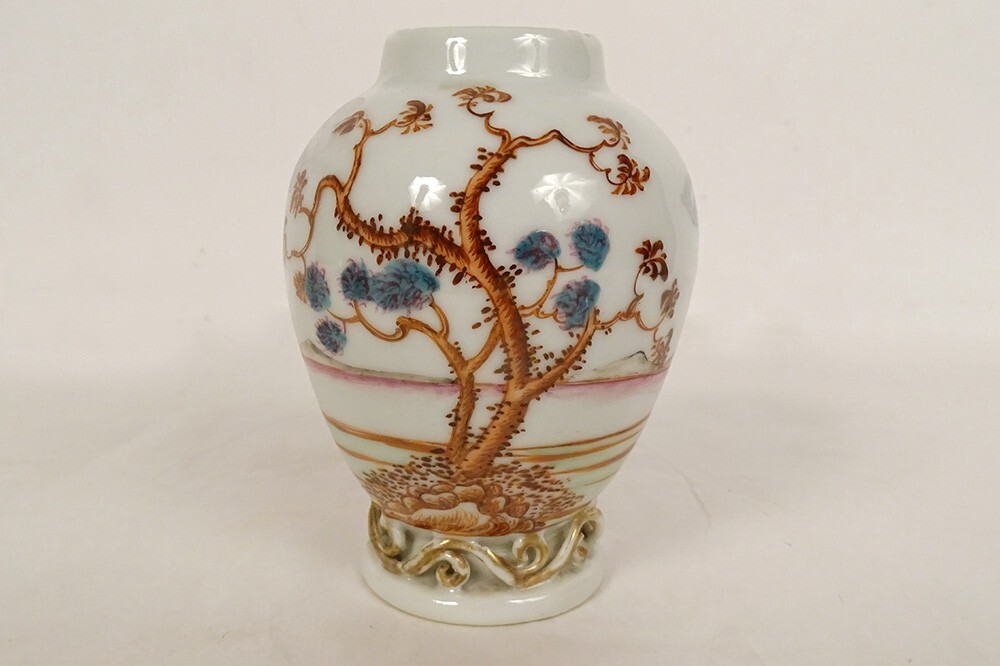 Vasija Caja de Té Porcelana Compañía Indias Decoración Europeo Personajes XVIII