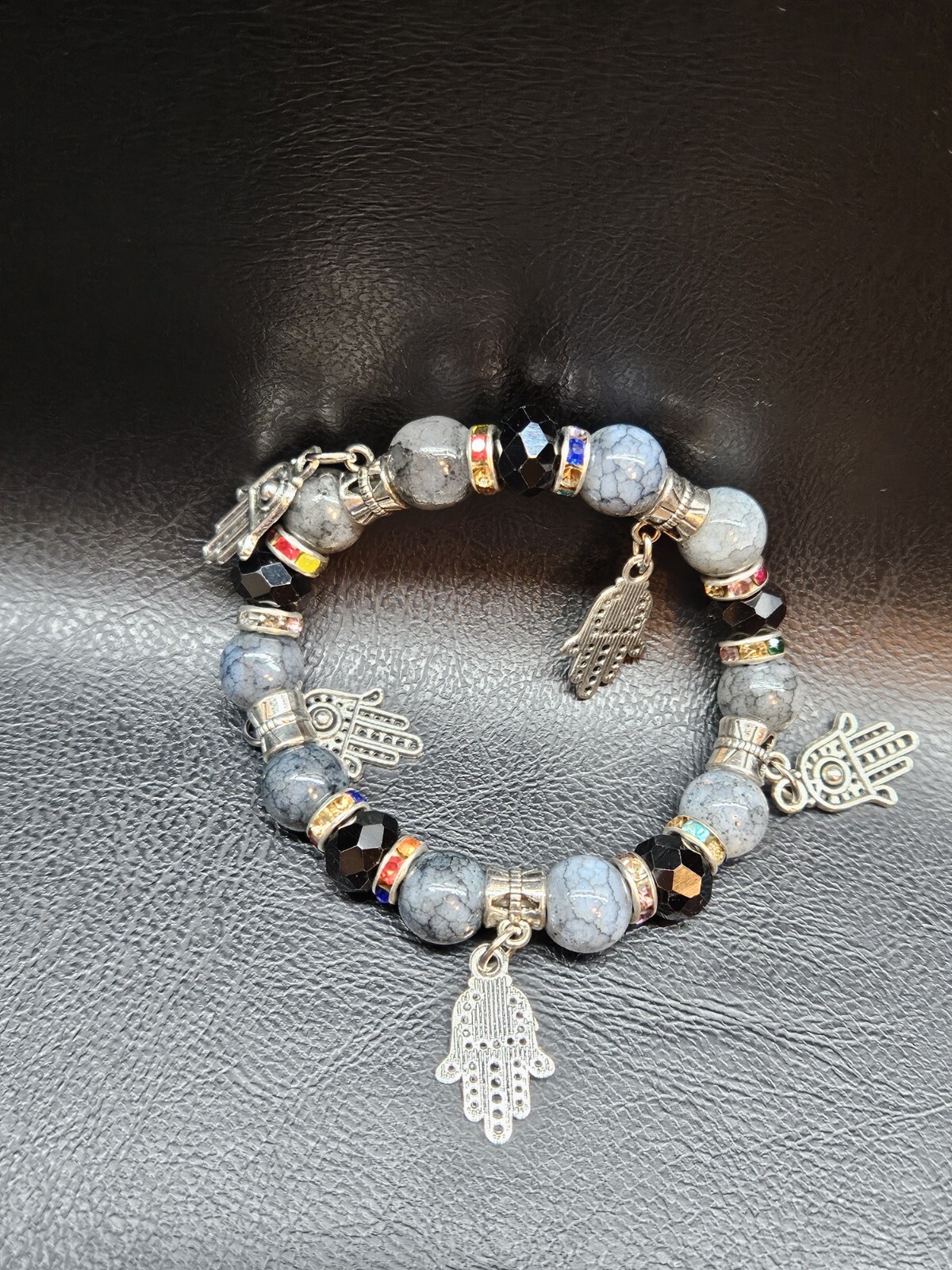 Silver Tone Multi Beaded Charm Stretchable Bracel… - image 2