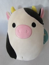 Kellytoy Squishmallow Connor The Black  White Cow 8" Farm Squad Plush Animal