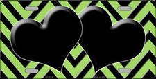 Lime Green Black Chevron With Hearts Metal Novelty License Plate Tag Lp5058