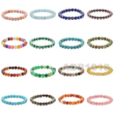 8mm Grade A Gemstone Semi Precious Round Beads Stretch Bracelet 7“ Unisex