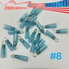 50PCS Blue Gauge 16-14AWG 8 Heat Shrink Ring Terminals Crimp Wire Connectors