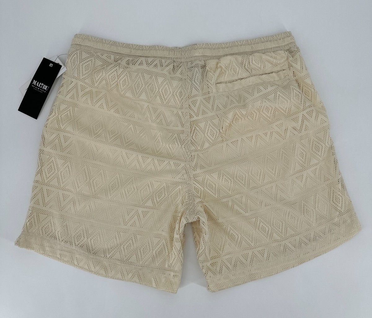 Malibu Beach Club Shorts Men's XL Textured Linen Look Ivory Beige