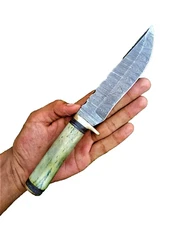 Handmade Damascus steel Fix Blade Hunting Skinner knife Camel Bone Handle