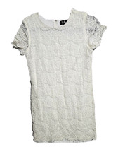 Lulu's White Formal Hoco Ivory Lace Casual Shift Midi Dress Womans Size Medium