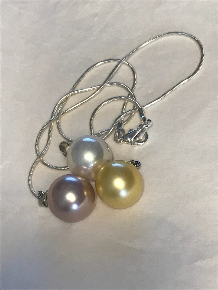 3 x *14mm* Südsee Muschelkern-Perle (MK) Anhänger + GP18K-Kette - Bild 2 von 4