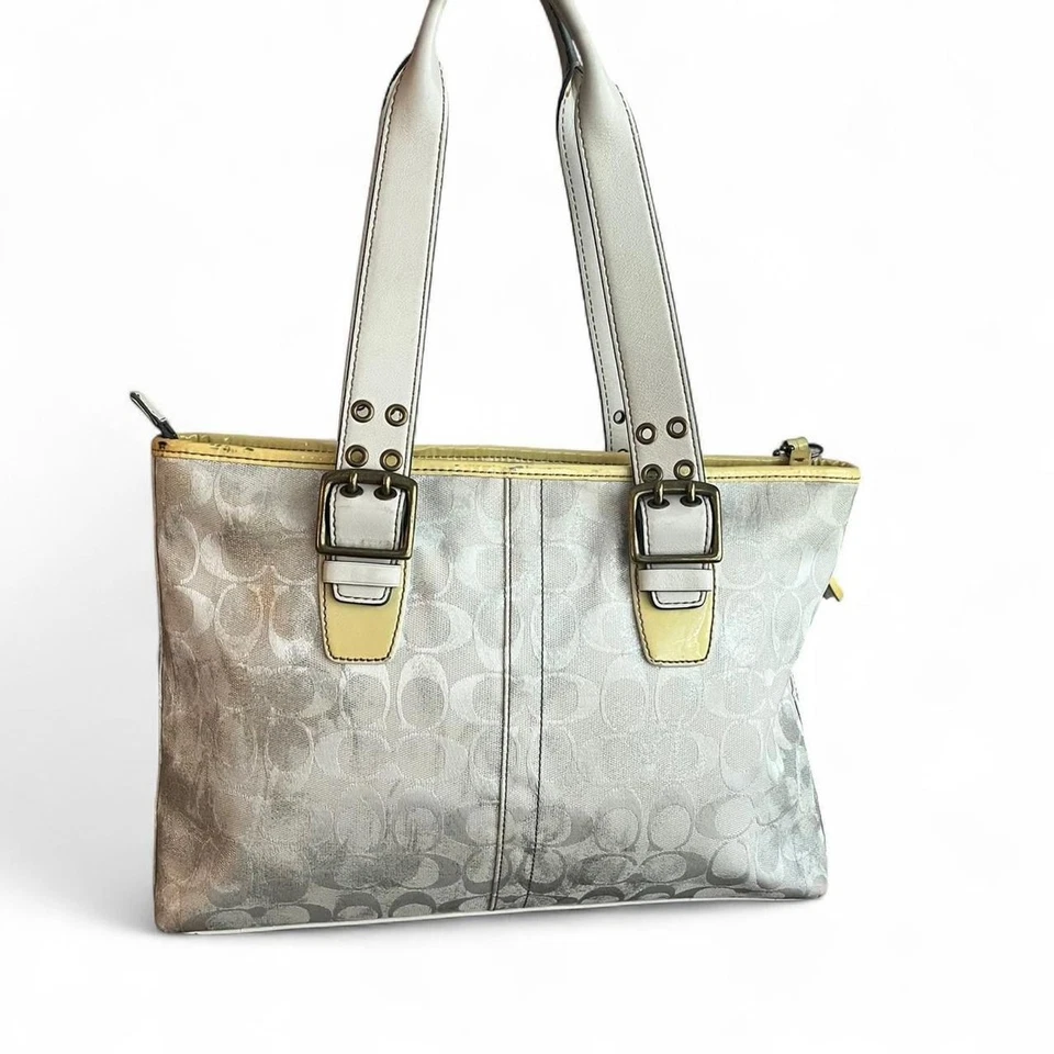 Coach Signature Limited Edition Metallic Silver Slim Tote  - Image 3 of 4