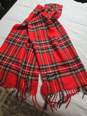 Christian Dior Monsieur Red Tartan Plaid Men's Cashmere Scarf   Made In Japan