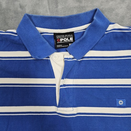 Southpole Shirt Men’s 2XL VTG Y2K Blue Polo Striped Logo Hip Hop Streetwear - Picture 1 of 10