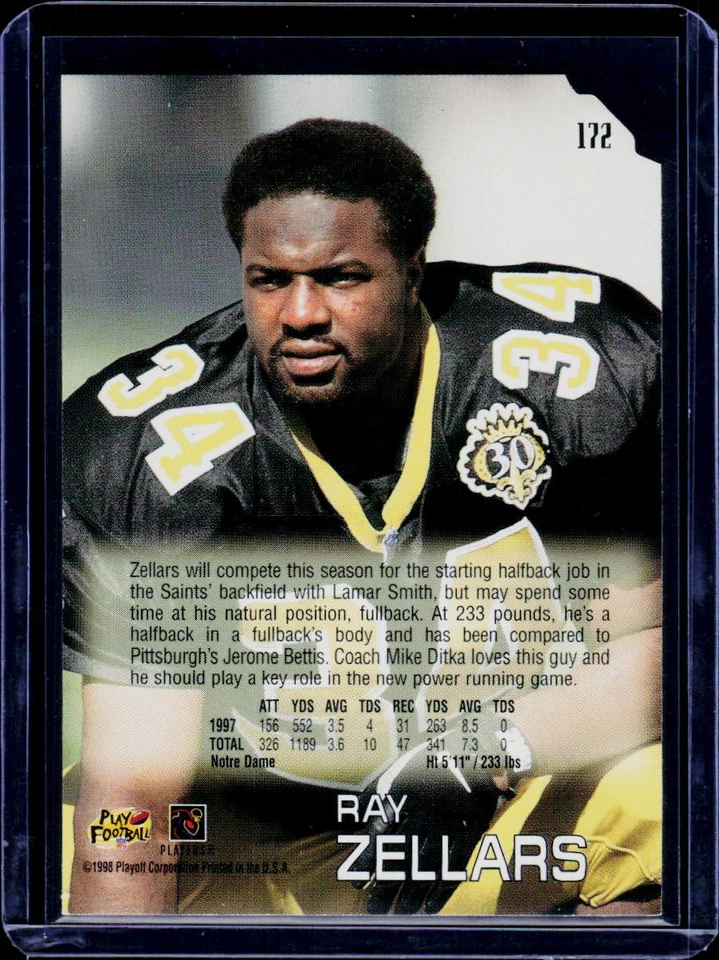 1998 Playoff Absolute Retail #172 Ray Zellars New Orleans Saints - Image 2 of 2