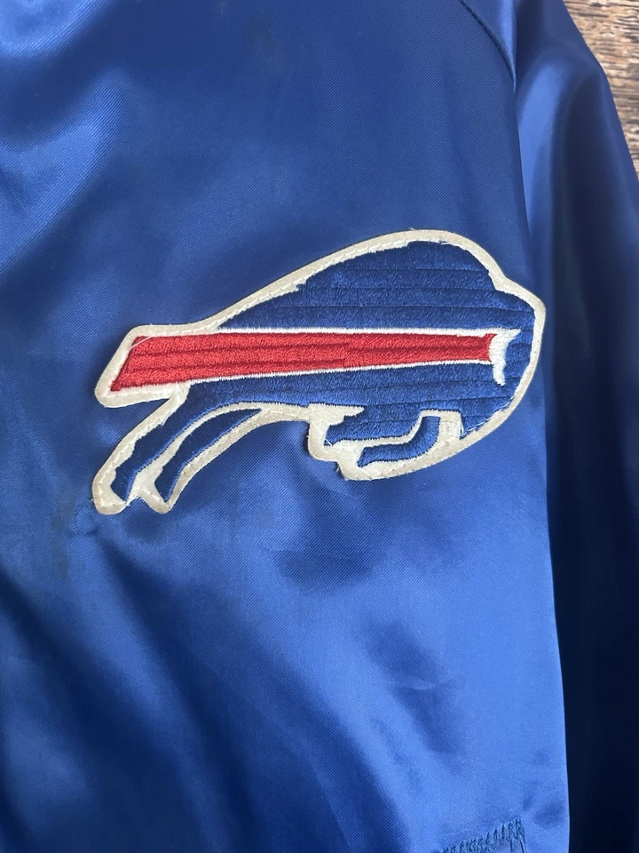 Jaqueta de cetim vintage Chalk Line NFL Buffalo Bills botões azul média anos 80/90 - Imagem 2 de 4