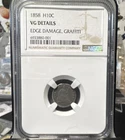 1858 Seated Liberty Half Dime H10C Silver NGC VG Details Edge Damage Graffiti