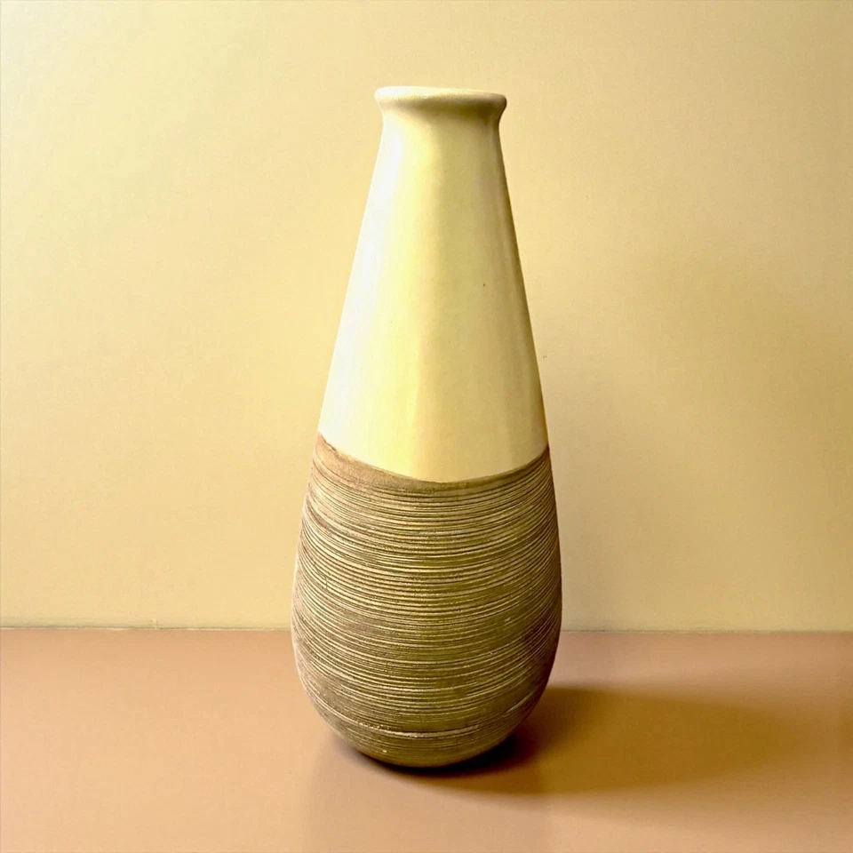Habitat Brown & Cream Ridged Sgraffito “Scratch”  Bud Vase 25cm Tall Vintage 90s - Image 2 of 4