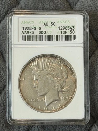 1928-S $1 Peace Silver Dollar ANACS AU 50 | VAM-3 DDO Top 50