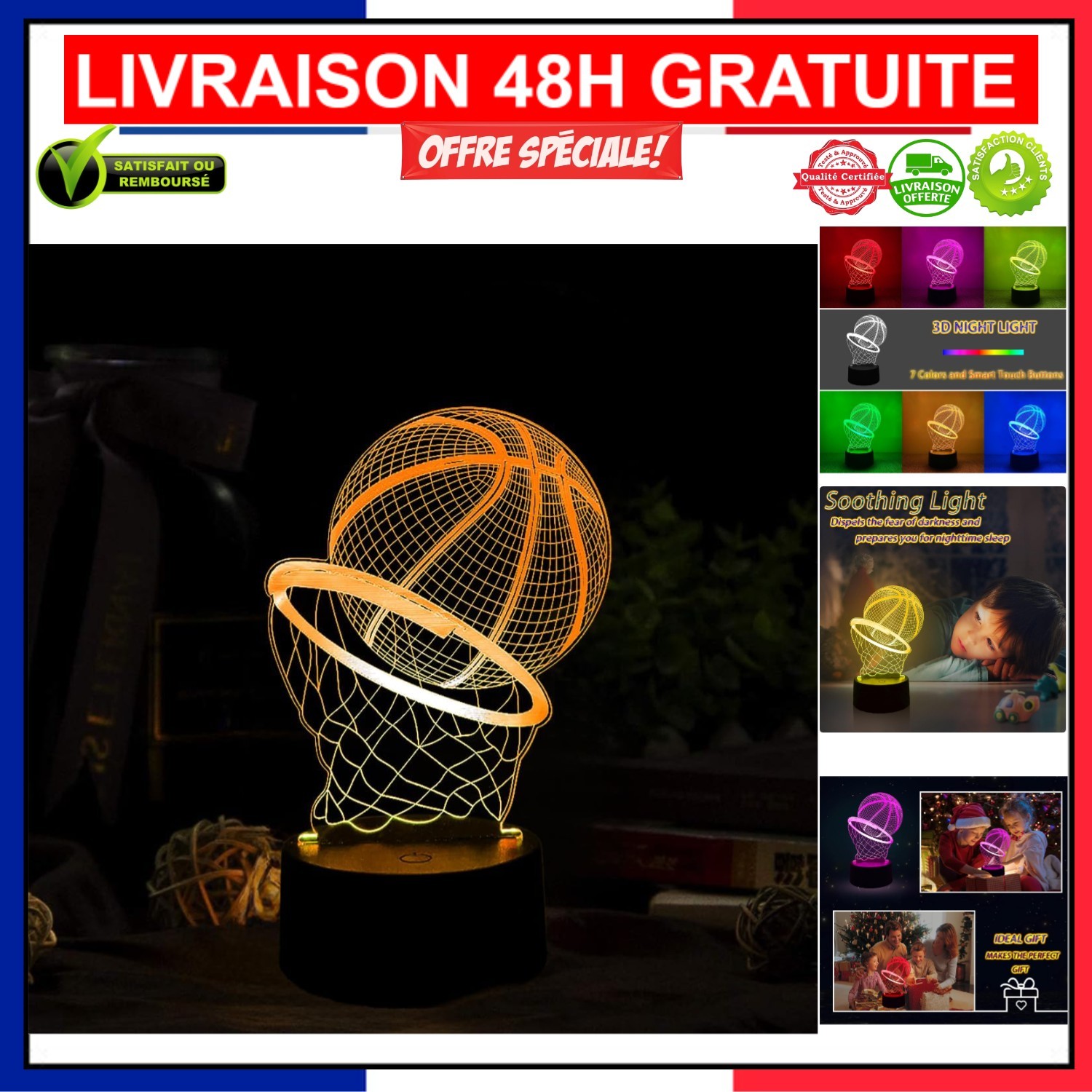 Veilleuse 3D Basketball LED pour décorer une table de chevet et s'endormir après l'entraînement