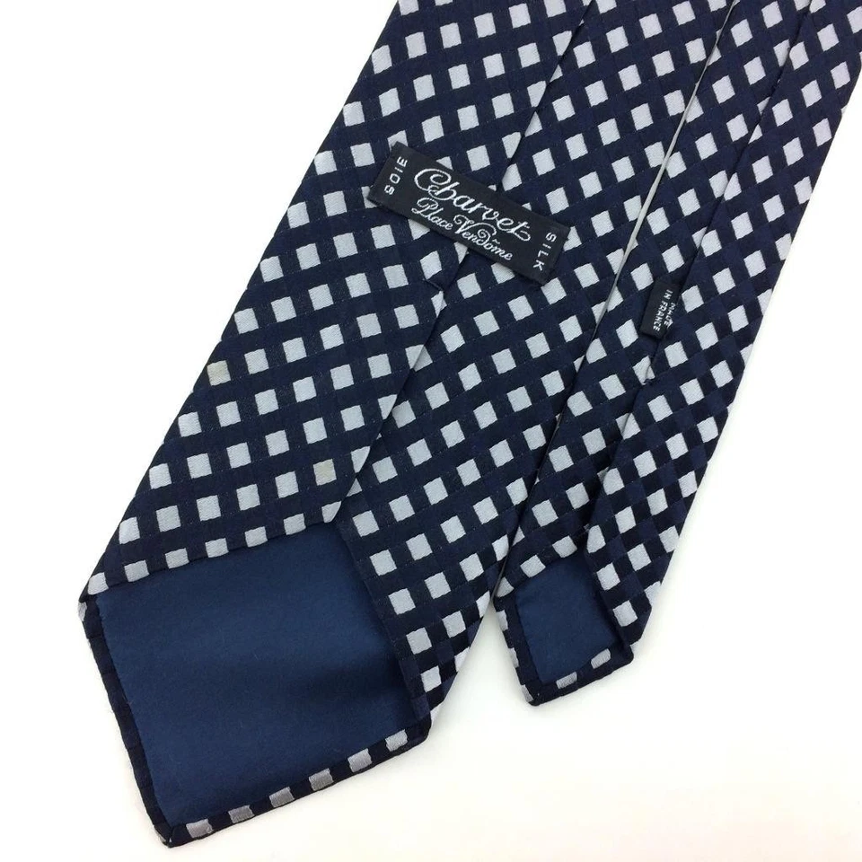 Corbata Charvet France Tie Drak Azul Marino Plata Tejida a Cuadros Seda L3 De Colección/Rara Foto 4 de 4