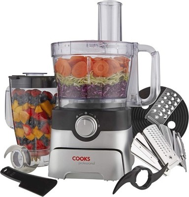 Cooks Professional 1000W Küchenmaschine Mixer Zerkleinerer Reibe 3,5L in Silber