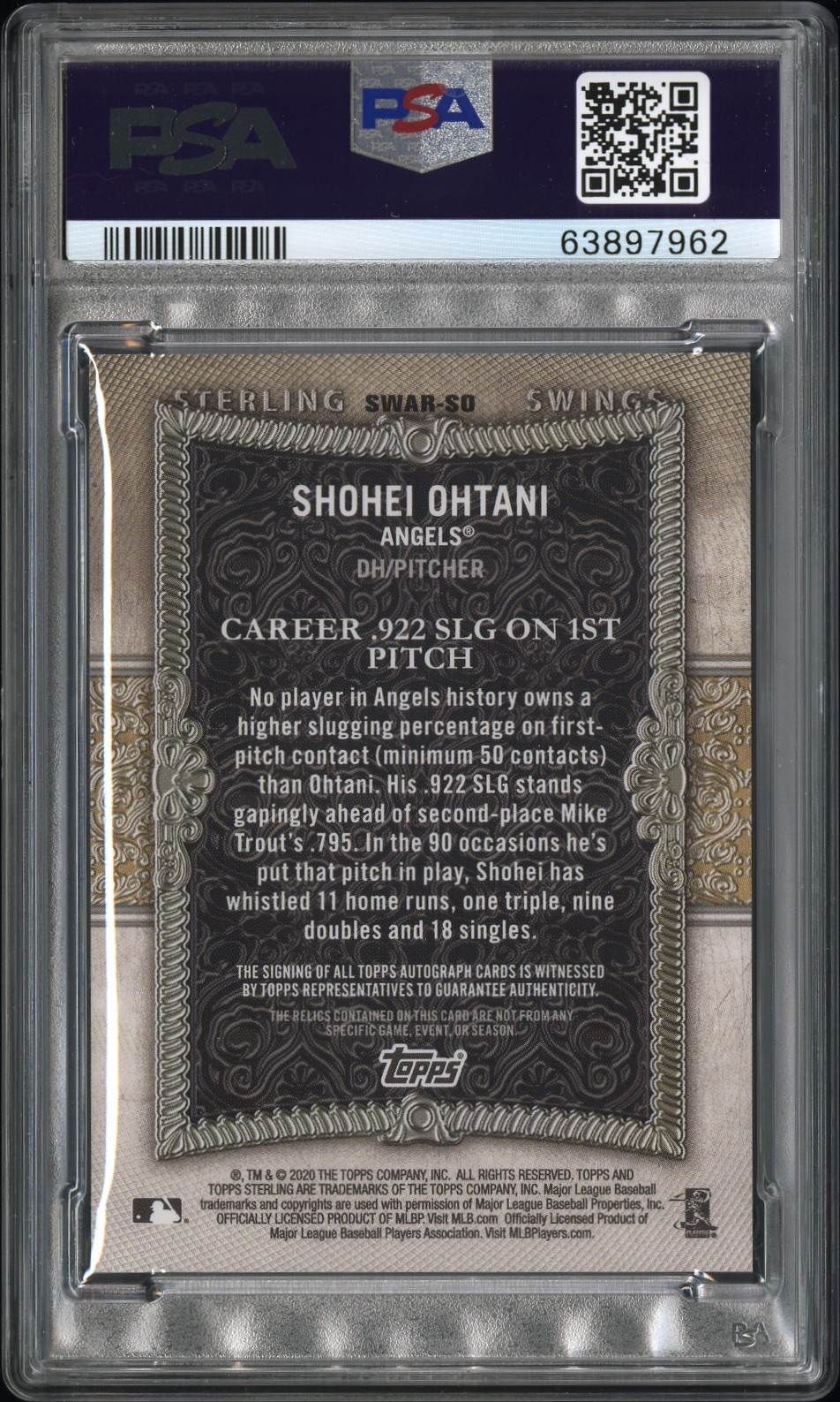 2020 TOPPS STERLING SWINGS AUTO RELIC SHOHEI OHTANI PSA 10/AUTO 10 POP 1 (3/10) view 2