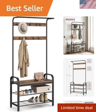 Coat Rack, Hall Tree with Shoe Bench for Entryway, Entryway Bench with Coat R...