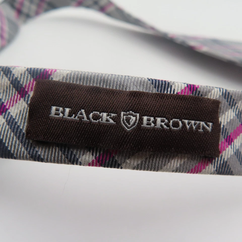 Black Brown Bow Tie Silk Gray Black Pink Plaid 2.25" Wide Self Tie - Image 3 of 4