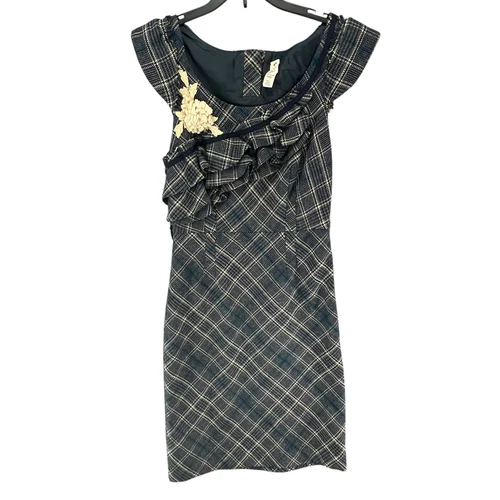 VETEMENTS Abito Anthropologie Floreat Tweed XXS Grigio Blu Plaid Increspato Fiore Accademia