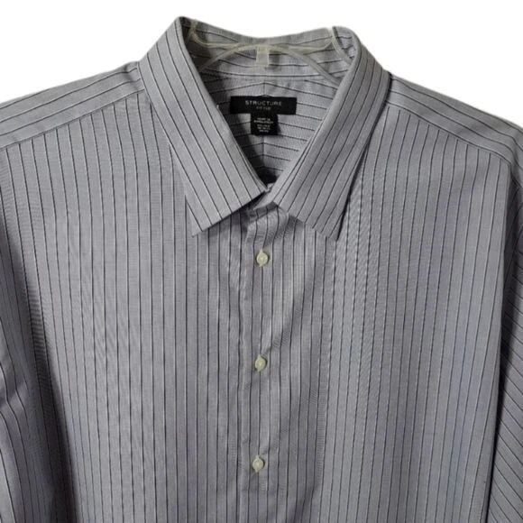 Structure (Fitted) Men's Light Blue/Grey Long Sleeved Collared Shirt Size 2XL - Image 2 of 4