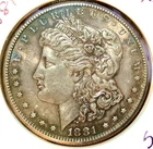 1881-S Morgan Dollar AU+++ Luster Rainbow Toned 90% Silver