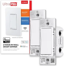 UltraPro 700 Series Z-Wave In-Wall Smart Rocker Light Dimmer 2 Pack, White 