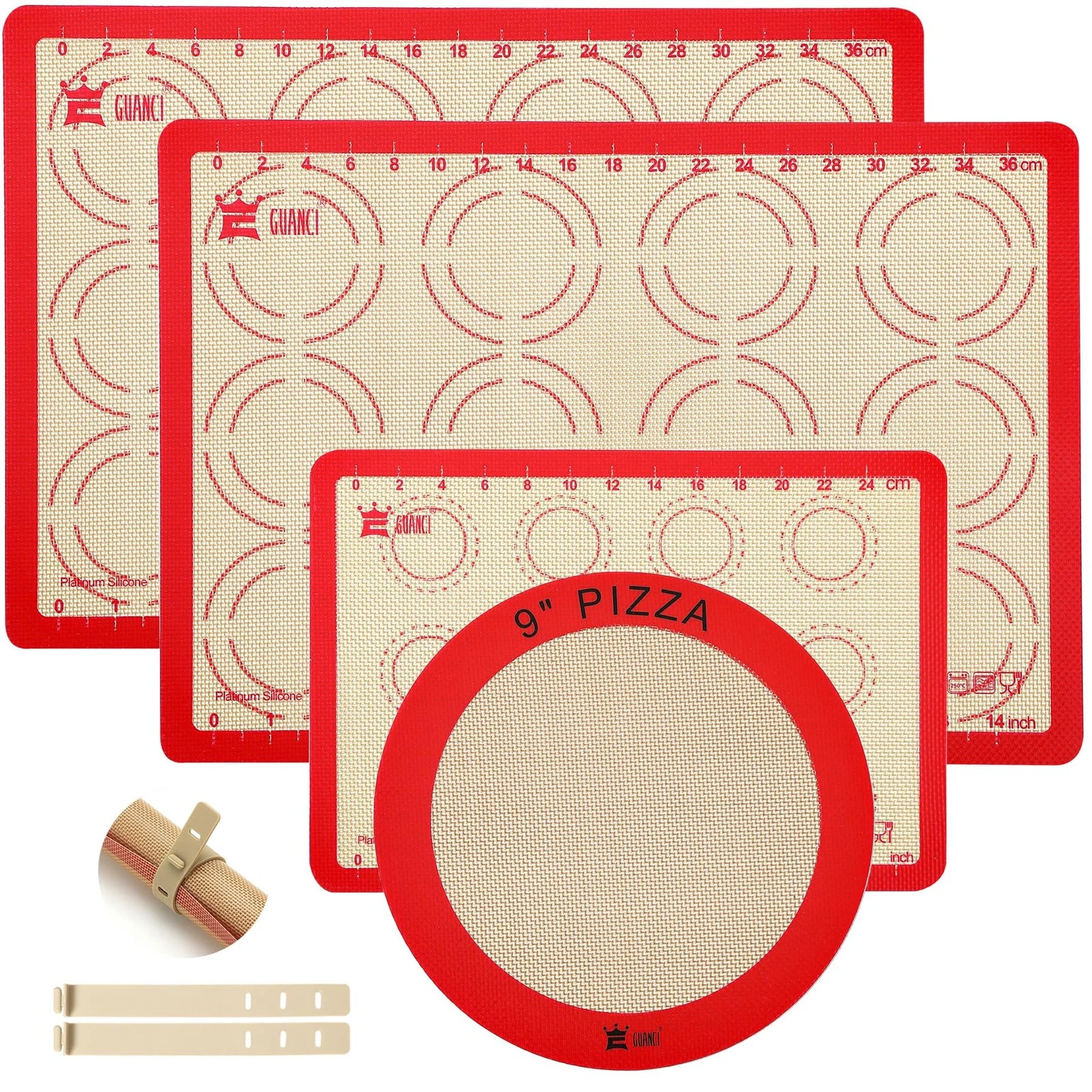 Silicone Baking Mat Set of 4, Food Baking mats Non-Stick Reusable Pizza Bakew...