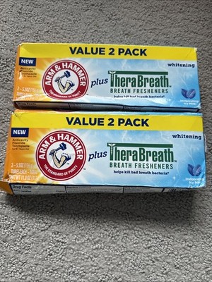 4 Arm & Hammer Plus Therabreath Whitening Icy Mint 5.5 oz Toothpaste Exp 5/2027