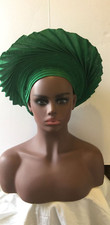 Aso-Oke African Headtie Auto Gele, Green Ifede Women headwear Ready Made Gele
