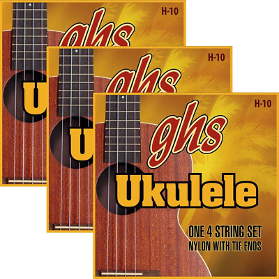3 Sets GHS H-10 Nylon Ukulele Strings - Soprano/Concert - Black Nylon