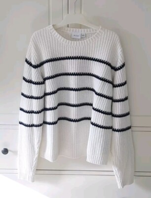 NEU Strickpullover Vila Weiß Dunkelblau Gestreift Rundausschnitt Damen Größe S