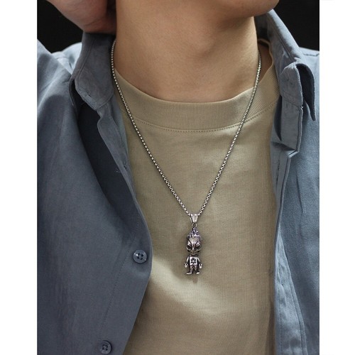 Collana con Ciondolo Demone Cattivo Stile Coreano Da Uomo Acciaio Inox - Foto 3 di 10