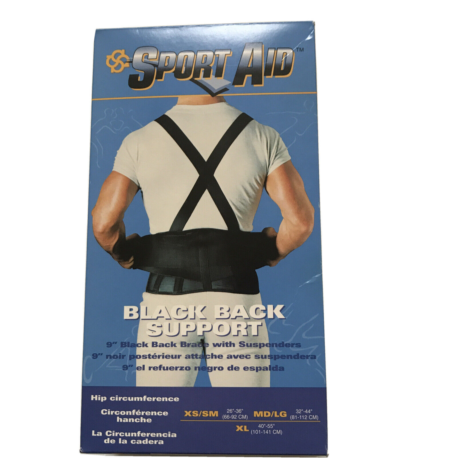 New Sport Aid 9” Black Back Support Brace w/ Suspenders MD/LG Medium Large NIB