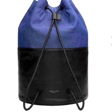 Rag & Bone Walker Cinched Drawstring Leather & Denim Backpack Bag
