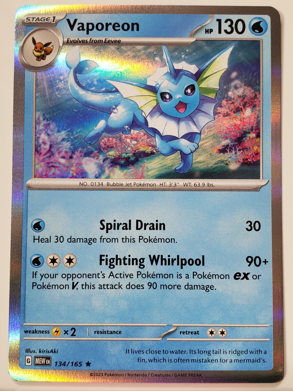 HOLO Vaporeon 134/165 NM / M - 151 Scarlet Violet Pokemon Card $2 Combined Ship